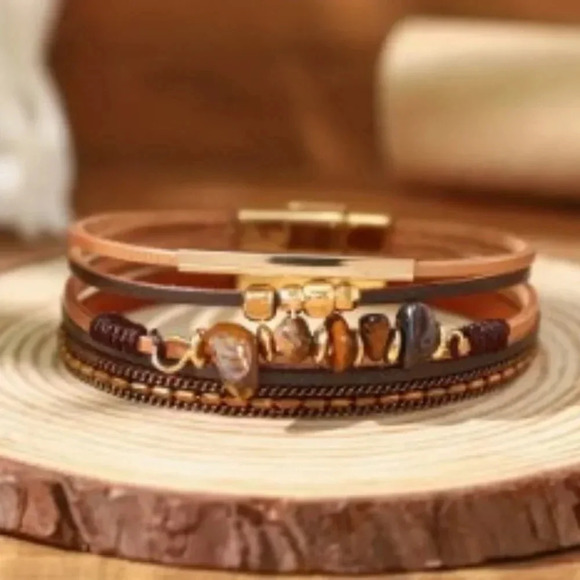 Entwined Bohemian Multilayer PU Leather Magnetic Clasp Bracelet - Adjustable - Picture 1 of 8